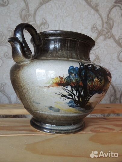 Глиняная ваза для интерьера с росписью