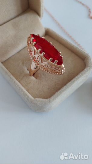 Золотой комплект маркиз лодочка рубин проба 585 RG