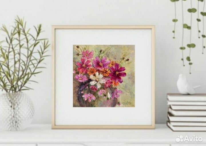 Картина маслом Космеи