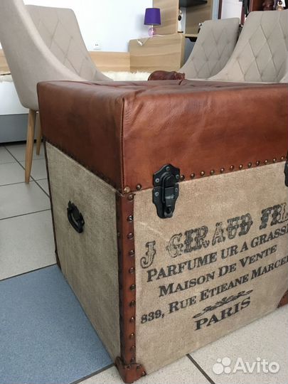 Пуф-сундук из натуральной кожи в стиле лофт