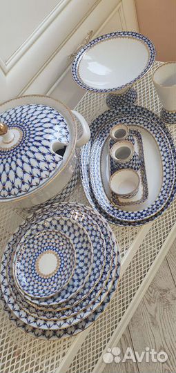 Супница кобольтовая сетка с золотом лфк