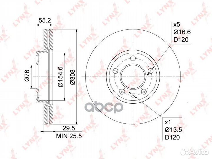 Диск тормозной перед. 308x29,5 BN-1204 lynxauto