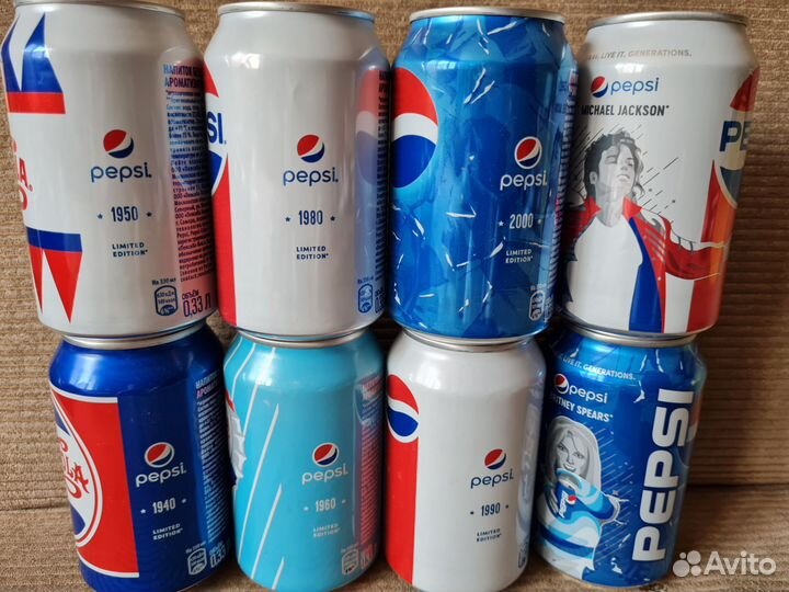 Коллекционные ретро банки Pepsi 8 штук