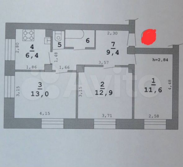 3-к. квартира, 57 м², 1/2 эт.