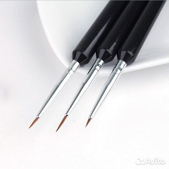 Набор тонких кистей для дизайна ногтей, 3шт