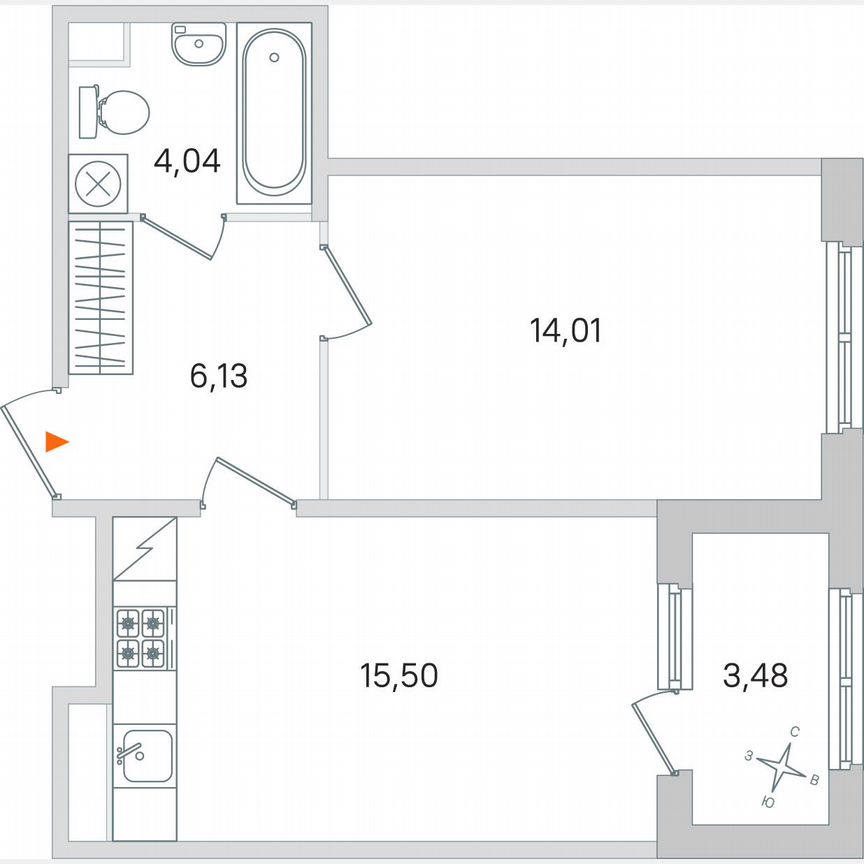 1-к. квартира, 41,4 м², 1/4 эт.