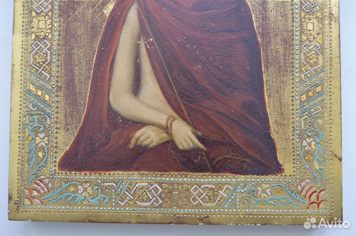 Икона 19 века Спаситель в терновом венце,живопись