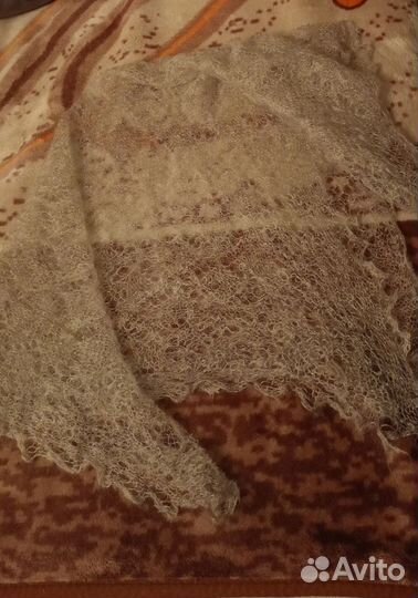 Оренбургский пуховый платок серая паутинка