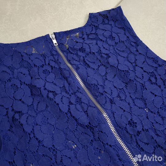 Синяя кружевная блузка без рукавов 42 44 s m
