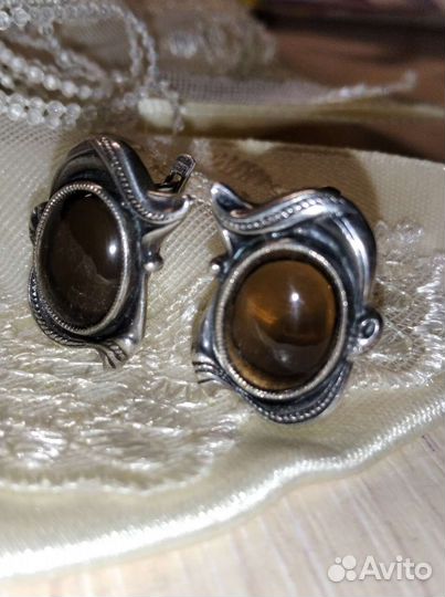 СССР Серьги серебро с раухтопазом 925