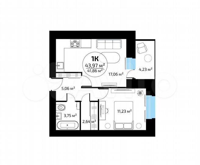 1-к. квартира, 41,9 м², 11/16 эт.