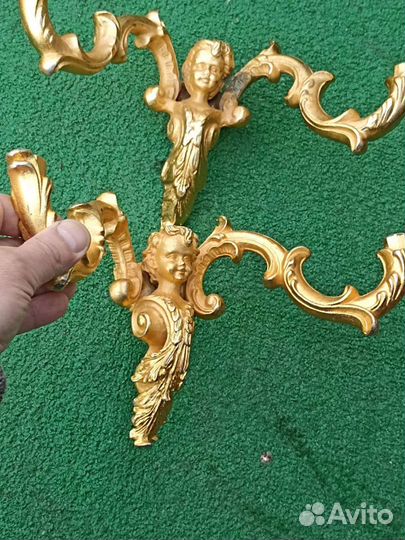 Старинные парные бронзовые Бра.(Путти).золото