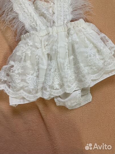 Платье детское для девочки с перьями 1 годик 74 80