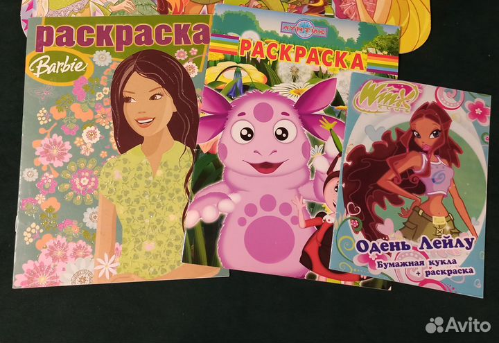 Раскраска, загадки, вырезалка Winx Barbie Лунтик