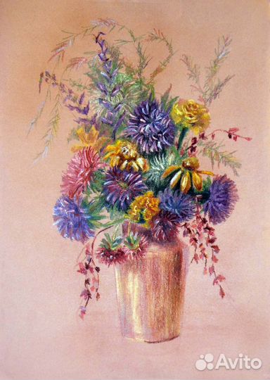 Осенний букет. Картина сухой пастелью. Натюрморт