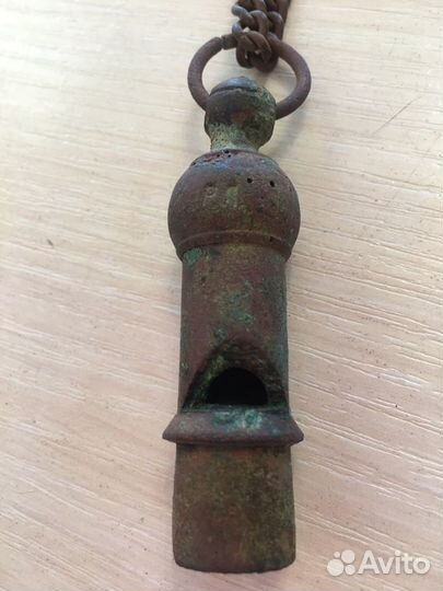 Свисток медный, старинный, с инициалами