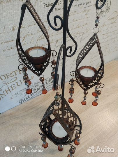 Подсвечник на 3 свечи (металл, стекло)