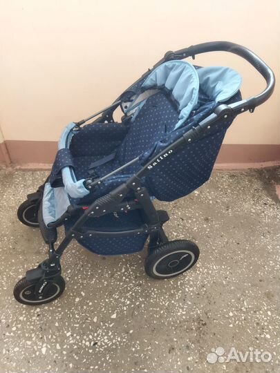 Коляска 2/1 б/у Riko Satino цвет сине-голубой