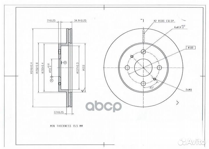 Диск тормозной avantech BR3038S avantech