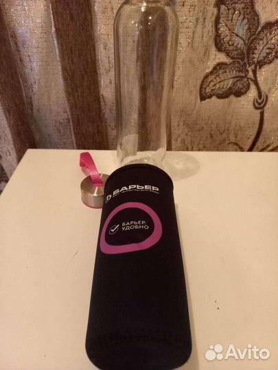 Бутылка для воды, стекло, с чехлом, новая