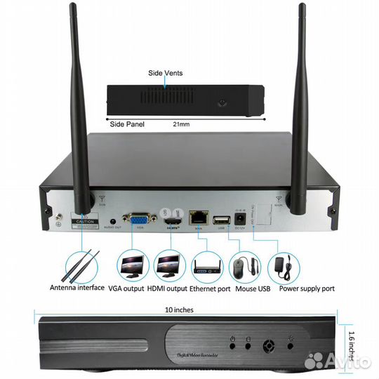 Комплект видеонаблюдения 8 каналов 1080 Wi-Fi