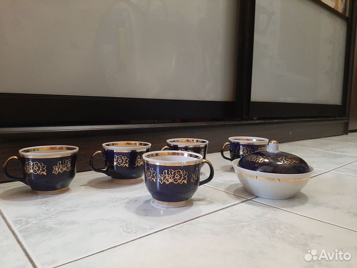 Чайный сервиз Кобальт фарфор Полонне времен СССР