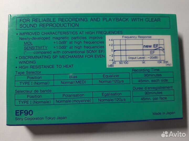 Аудио кассета sony EF improved 90 1986 год