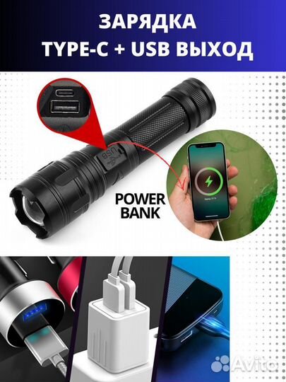 Фонарик светодиодный аккумуляторный