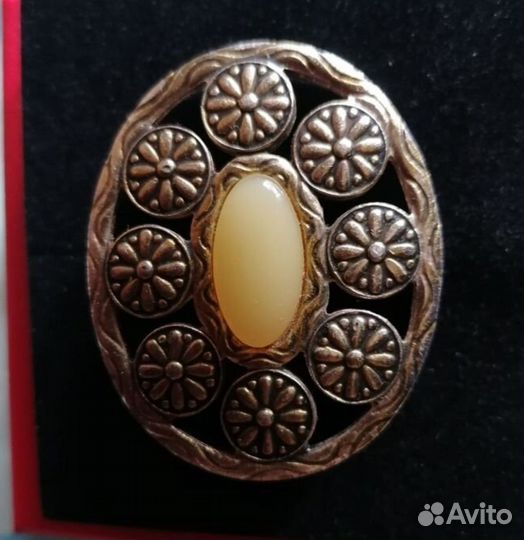 Брошь, кулон винтаж СССР, кулон розовый кварц