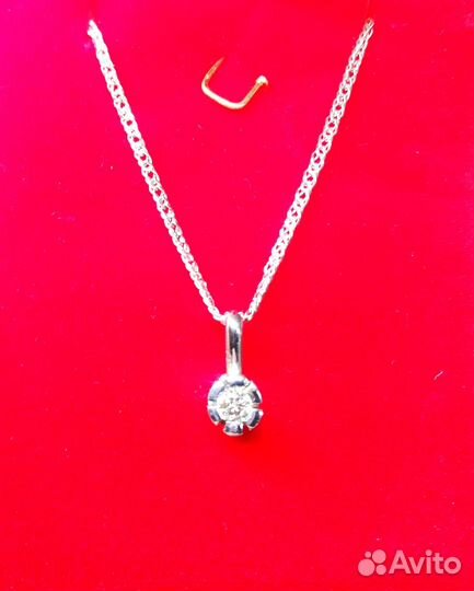Подвеска белое золото 585 с бриллиантом+цепь 40 см