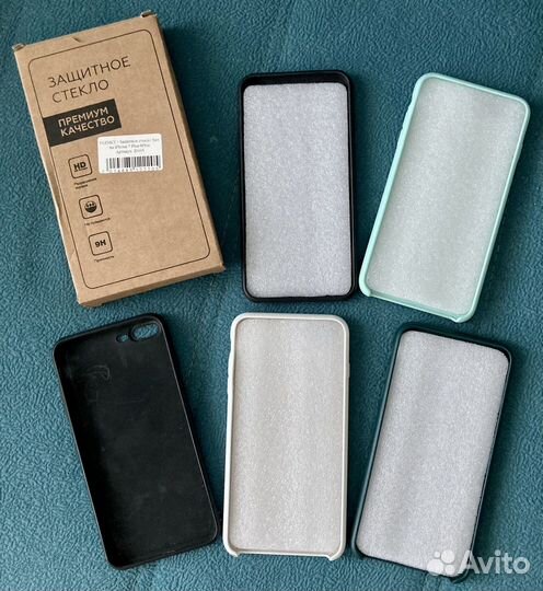 Защитное стекло 3 шт на iPhone7-8Plus+ чехлы