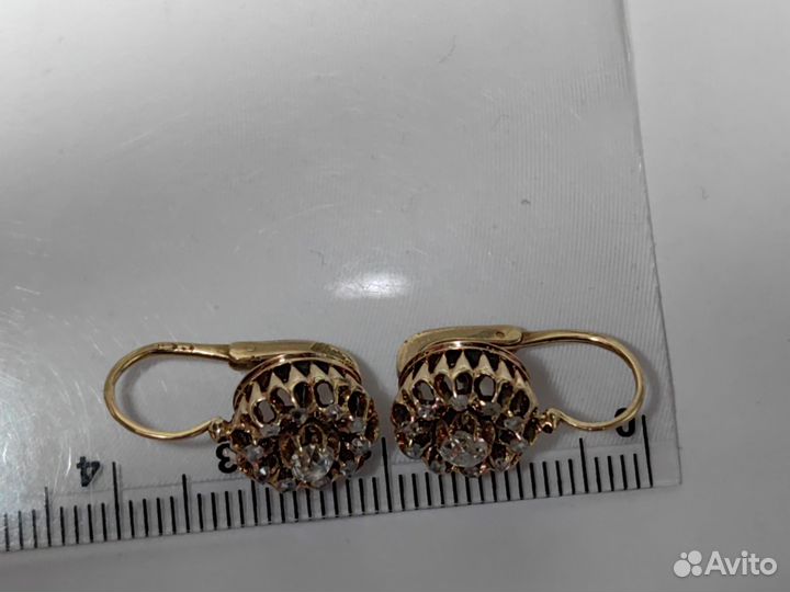 Антикварные золотые серьги с бриллиантами малинки