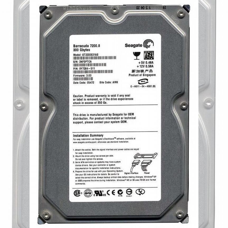 [ST3300831AS] Жесткий Диск Seagate 300gb Sata3.5 St3300831as