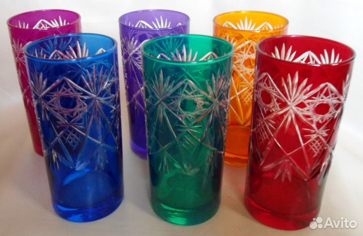 Набор разноцветных стаканов, двухслойное стекло