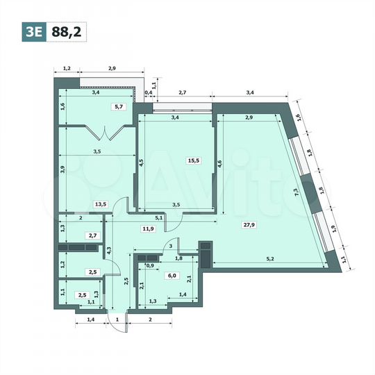 3-к. квартира, 88,2 м², 15/15 эт.