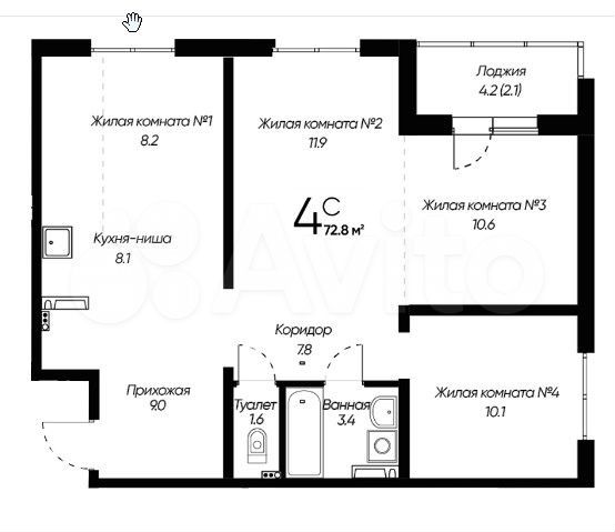 4-к. квартира, 72,8 м², 14/16 эт.