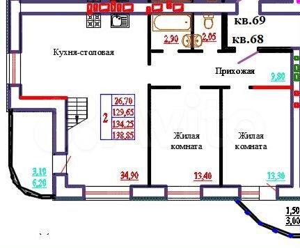 3-к. квартира, 134,3 м², 9/9 эт.