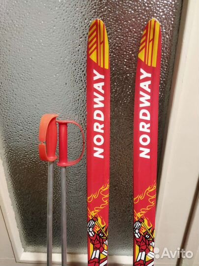 Лыжи детские 120 с палками Крепление на любую обув