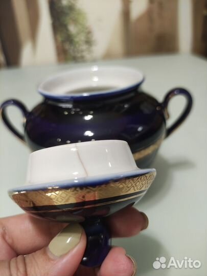 Сахарница лфз СССР кобальт Золотая лента фарфор