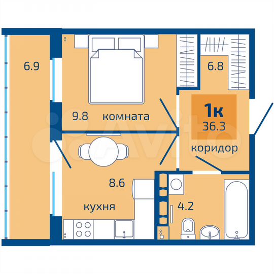 1-к. квартира, 36,3 м², 8/10 эт.