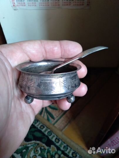 Серебряная солонка с ложечкой 84 пробы 1895г