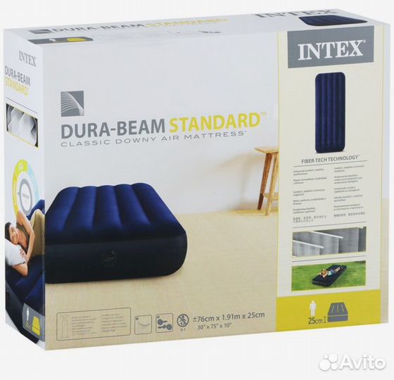 Надувной матрас 76х191х25 см, intex 64756