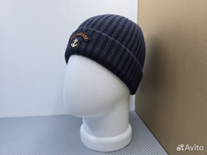 Шапка вязаная Paul&Shark синяя с якорем