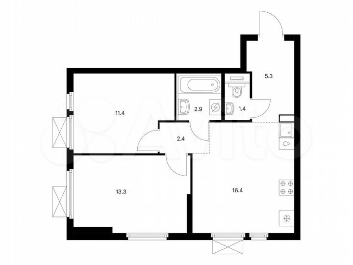 2-к. квартира, 53,1 м², 15/24 эт.