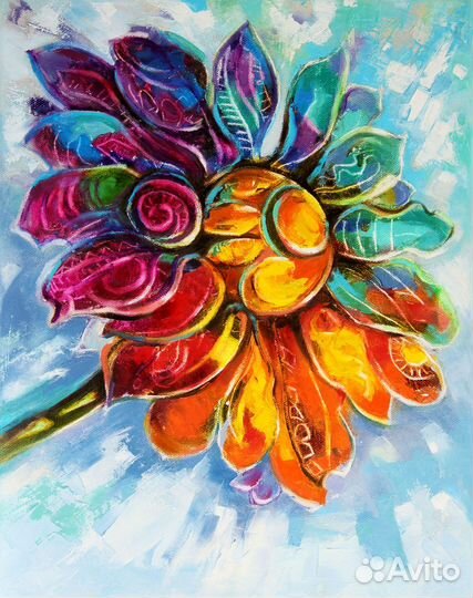 Картина цветок Цветик семицветик маслом на холсте