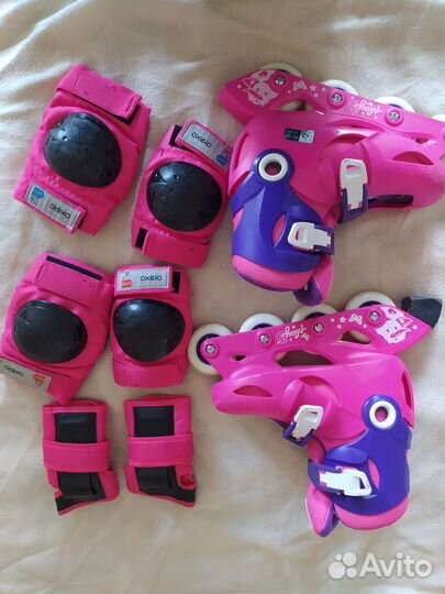 Роликовые коньки р. 30-32 в комплекте с защитой