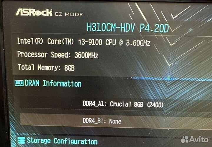 I3-9100 + ASRock H310CM-HDV + DDR4 8Gb RAM