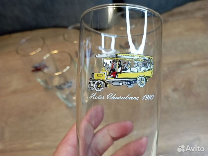 Винтажные стеклянные стаканы с автомобилями. 5 шт