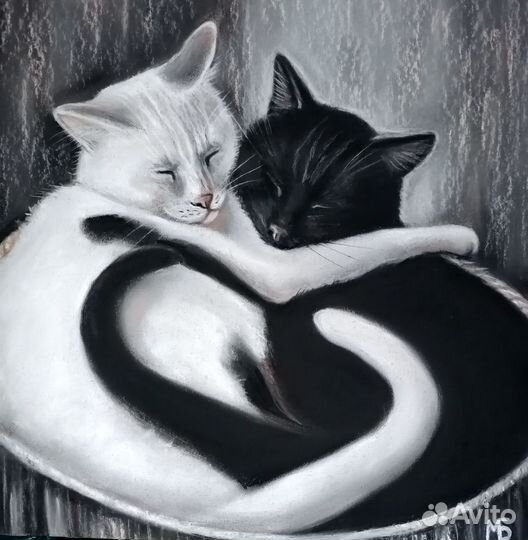 Картина с кошками. Влюблённые котики