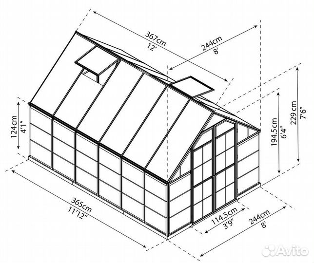 Теплица Palram из поликарбоната 3,65х2,44 м